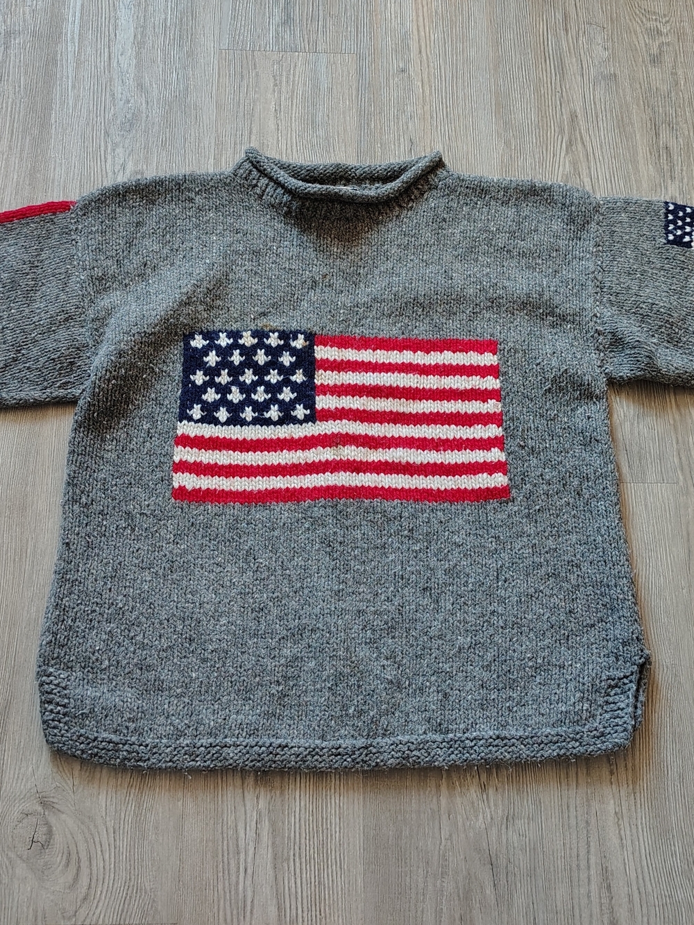 Vtg Tejidos Imalaya American Flag Wool Sweater Hand Knit Ecuador 24x27 Men XL